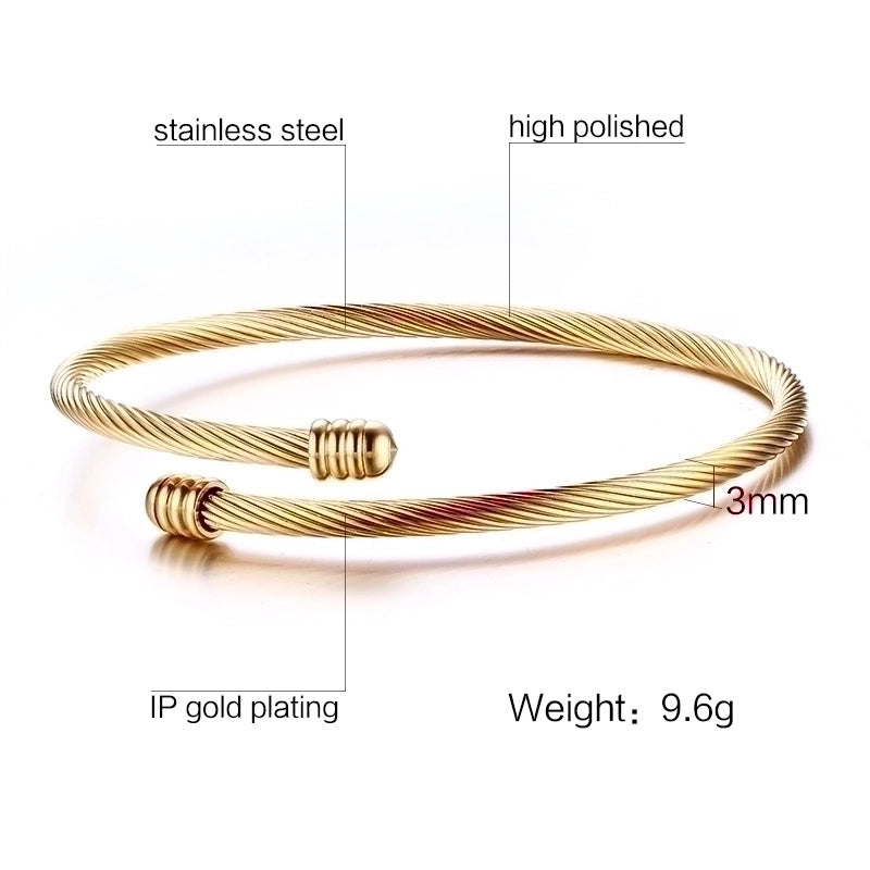 Elegant Geometric Stainless Steel Inlay Zircon 18k Gold Plated Bangle