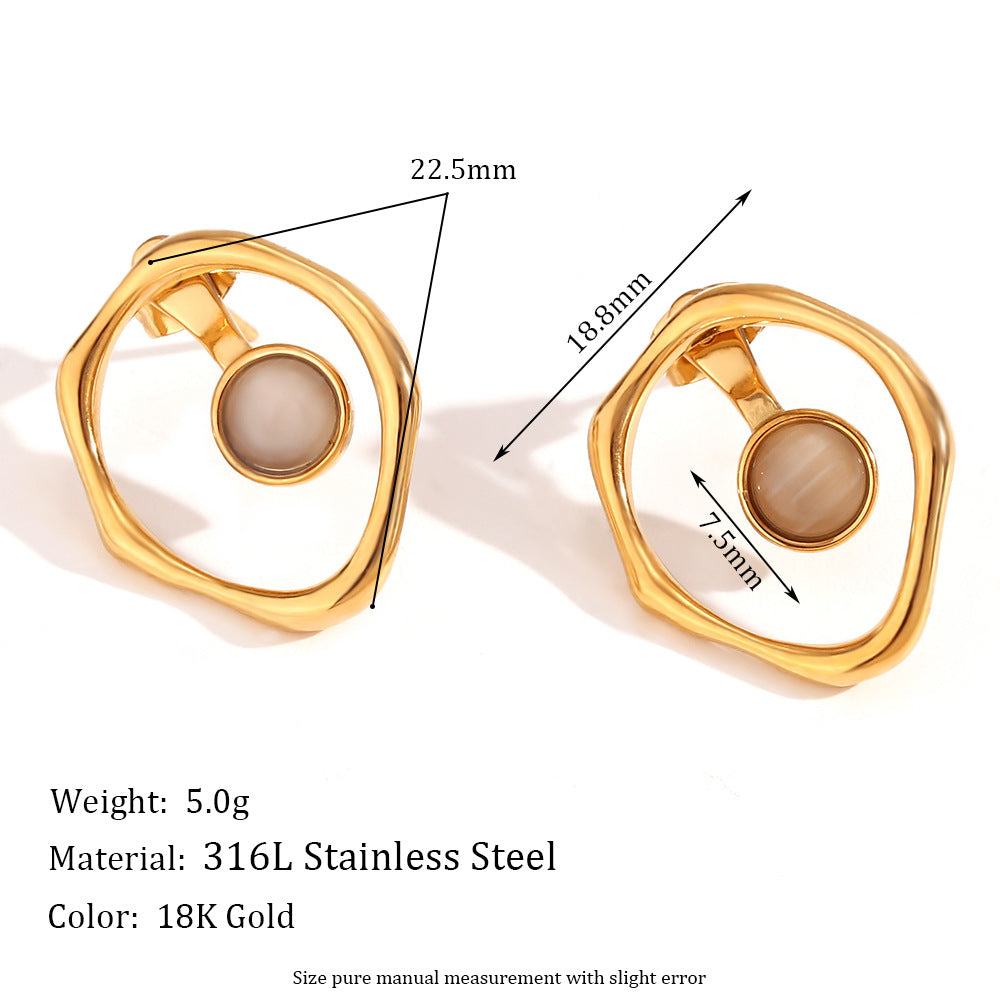 Fashion Hexagon Circle Geometric Stainless Steel 18K Gold Plated Earrings
