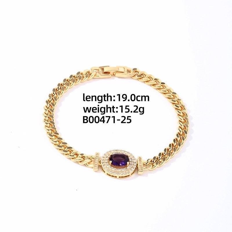304 Stainless Steel Copper K Gold Plated Lady Shiny Plating Inlay Oval Zircon Bracelets