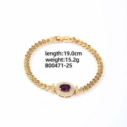 304 Stainless Steel Copper K Gold Plated Lady Shiny Plating Inlay Oval Zircon Bracelets