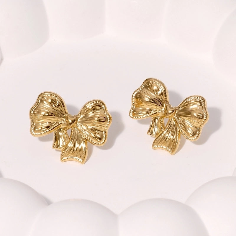 1 Pair IG Style Modern Style Minimalist Bow Knot 304 Stainless Steel 18K Gold Plated Ear Studs