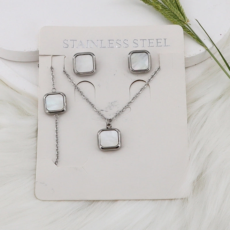 Minimalist Classic Style Square Shell 304 Stainless Steel Gold Plated Jewelry Set