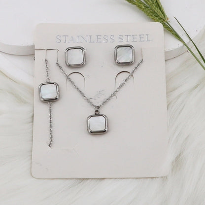 Minimalist Classic Style Square Shell 304 Stainless Steel Gold Plated Jewelry Set