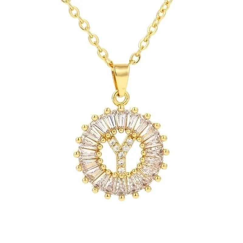 Fashion 26 English Letter Round Copper Necklace