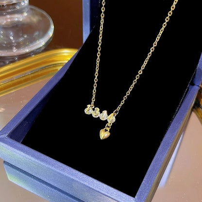 Elegant Classic Style Geometric Moon Bow Knot Titanium Steel Zircon Pendant Necklace