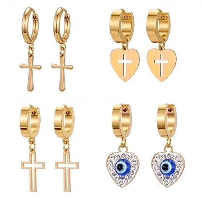 1 Pair Elegant Cross Heart Shape Enamel 201 Stainless Steel Alloy Dangling Earrings