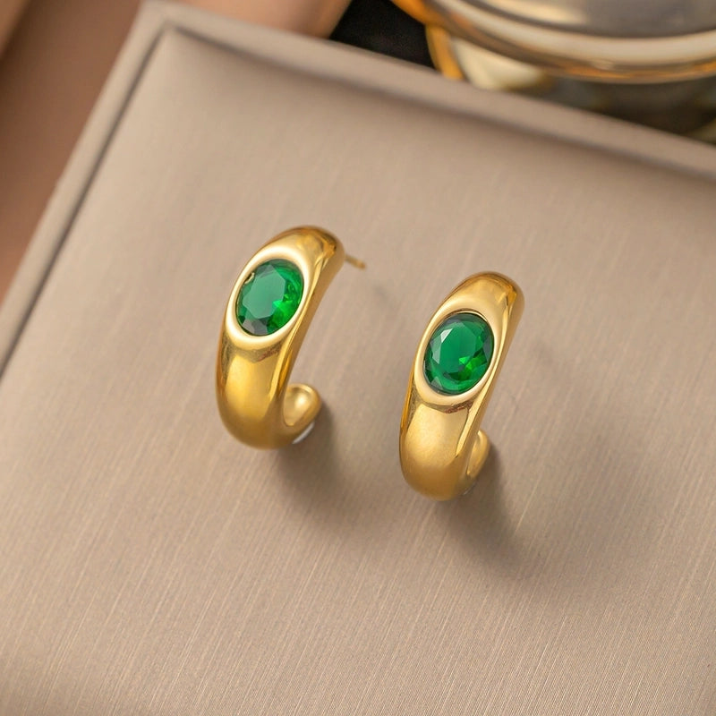 1 Pair Casual Minimalist Geometric Inlay Titanium Steel Pearl Zircon Ear Cuffs Earrings Ear Studs