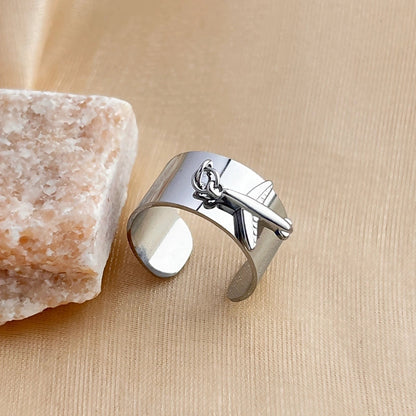 Casual Retro Minimalist Solid Color 304 Stainless Steel 18K Gold Plated Plating Hollow Out Open Rings