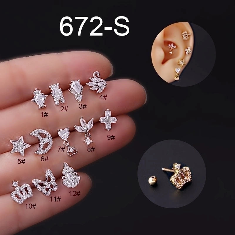 Ear Cartilage Rings & Studs Fashion Crown 316L Stainless Steel Copper Plating