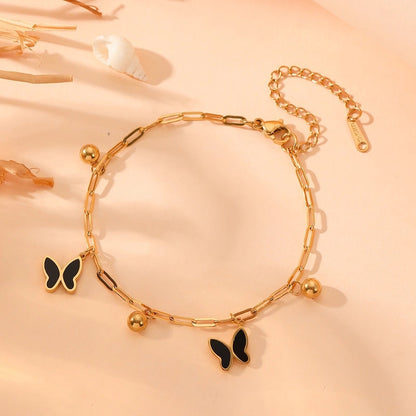 IG Style Sweet Star Heart Shape Butterfly Titanium Steel Acrylic 18K Gold Plated Inlay Bracelets Anklet