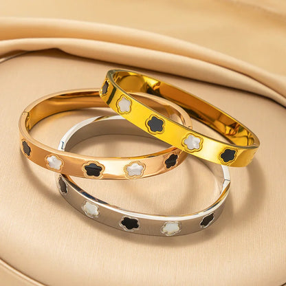 Ellipse Titanium Steel 18K Gold Plated Bangles