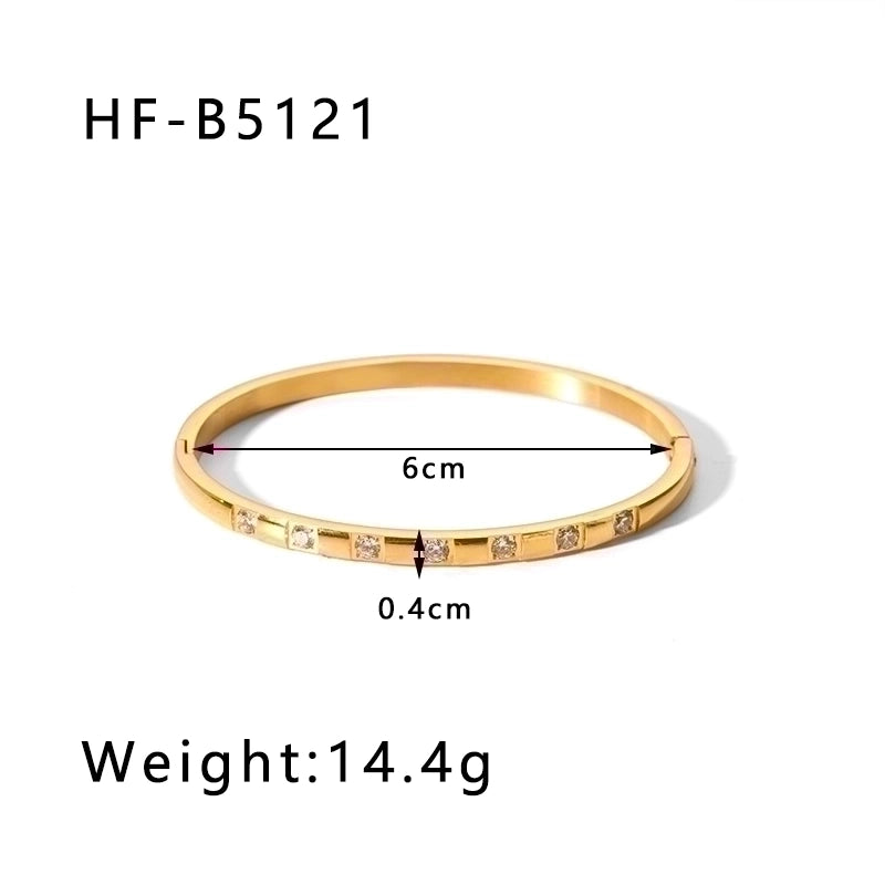 Minimalist Round Stainless Steel 18K Gold Plated Zircon Bangle In Bulk