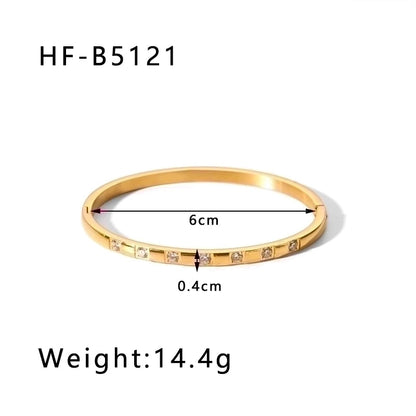 Minimalist Round Stainless Steel 18K Gold Plated Zircon Bangle In Bulk