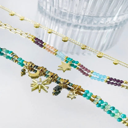 Beach Minimalist Geometric Star Moon 18K Gold Plated Arylic Copper Pendant Necklace