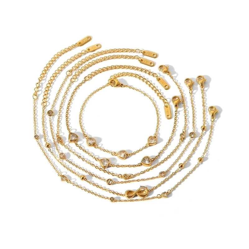 Minimalist Classic Style Solid Color 304 Stainless Steel Zircon 18K Gold Plated Plating Bracelets Anklet