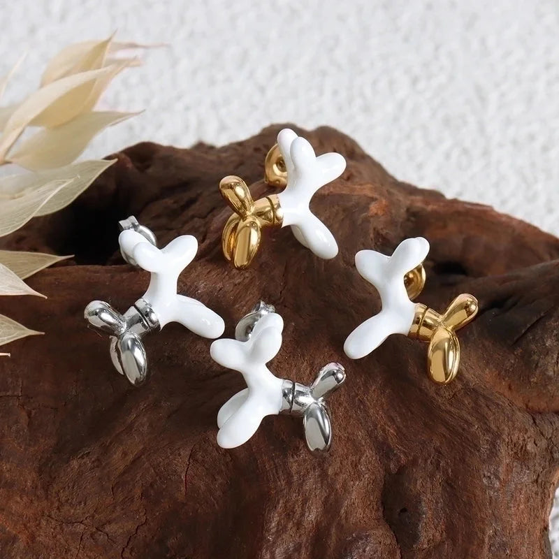 1 Pair IG Style Dog Enamel Plating Titanium Steel 18K Gold Plated Ear Studs