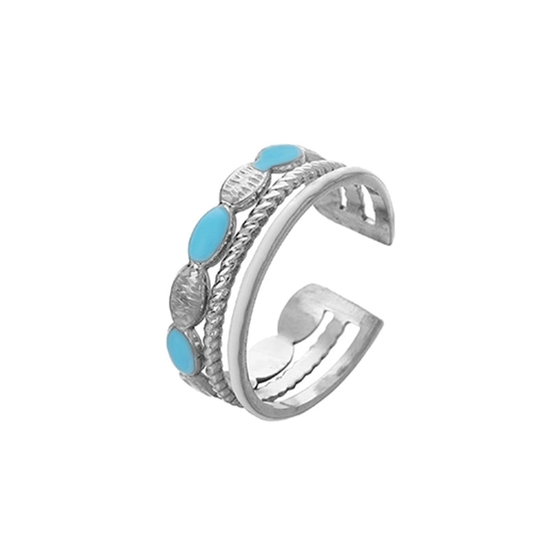 Ethnic Style Sun Star 304 Stainless Steel Artificial Gemstones Rhinestones Enamel Inlay Open Rings