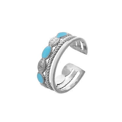 Ethnic Style Sun Star 304 Stainless Steel Artificial Gemstones Rhinestones Enamel Inlay Open Rings