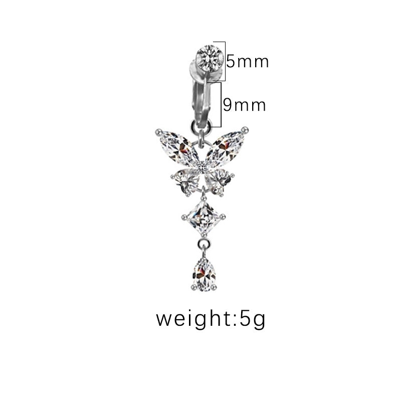1 Piece Belly Rings Sexy Heart Shape Butterfly Planet 316L Stainless Steel Alloy Plating Inlay Acrylic Rhinestones Glass White Gold Plated Gold Plated
