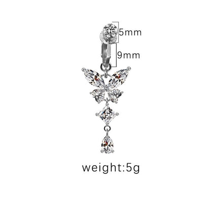 1 Piece Belly Rings Sexy Heart Shape Butterfly Planet 316L Stainless Steel Alloy Plating Inlay Acrylic Rhinestones Glass White Gold Plated Gold Plated