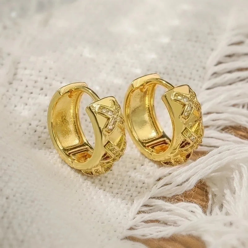1 Pair Minimalist Geometric Leaves Plating Inlay Copper Zircon 18k Gold Plated Hoop Earrings