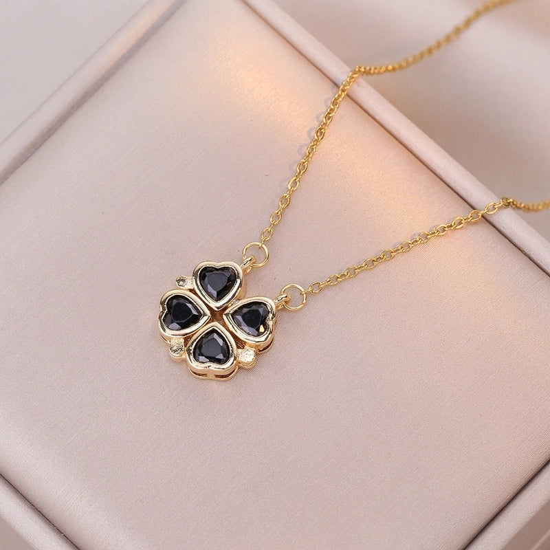 Minimalist Heart Shape Titanium Steel Inlay Rhinestones Women\'s Pendant Necklace