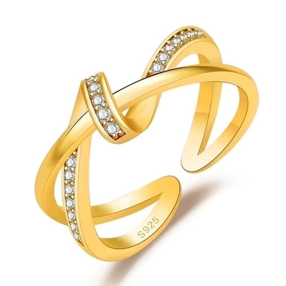 Minimalist Solid Color Copper Plating Inlay Artificial Diamond Rings 1 Piece