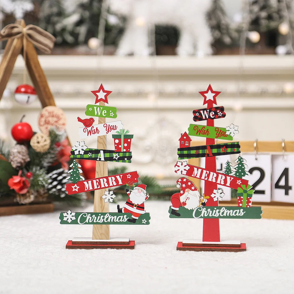 Christmas Mini Desktop Christmas Tree Wooden Ornament Holiday Atmosphere Scene Decoration