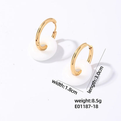 1 Pair Casual Minimalist Round Plating 304 Stainless Steel Natural Stone Earrings