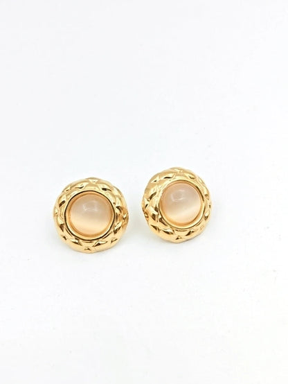 1 Pair Elegant French Style Round Inlay 304 Stainless Steel Artificial Gemstones Natural Stone Ear Studs