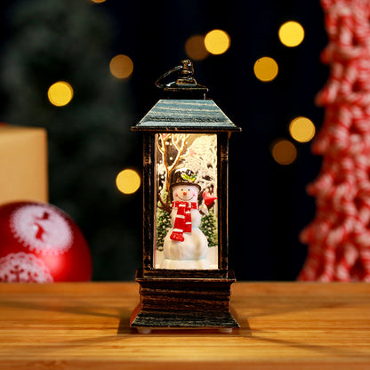 2 Pieces Christmas Light-up Water-filled Christmas Lantern Desktop Ornament Santa Claus Interior Scene Telephone Booth Gift