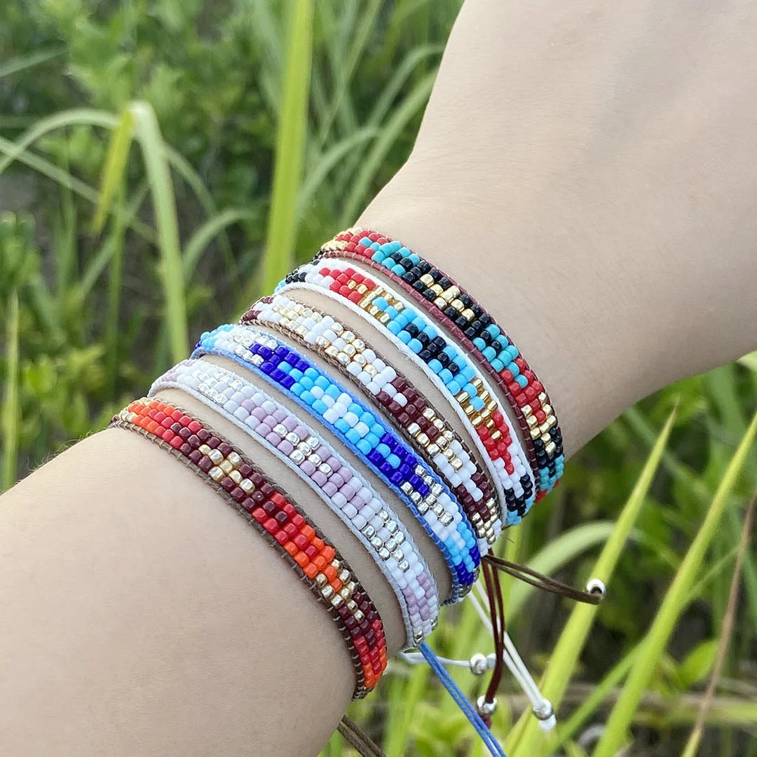 Women Bohemian Rhombus Bead Knitting Bracelets