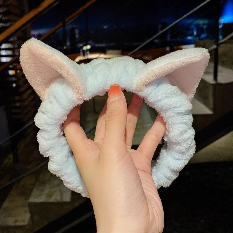 Cat Ears Hair Band Hair Band Korean Plush Internet Celebrity Rabbit Ear Hair Accessories Bow Face Wash Hair Band