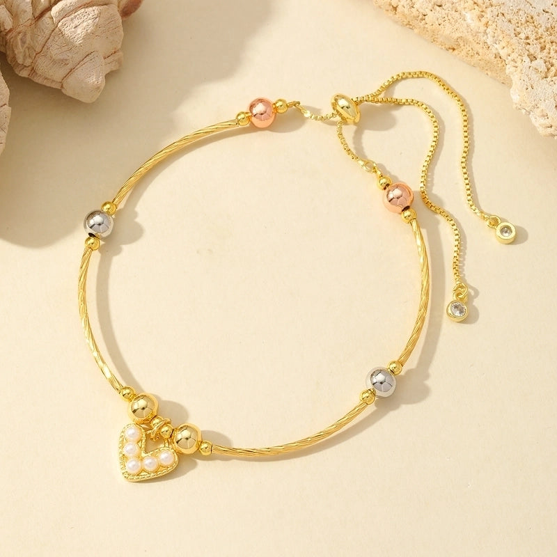 Casual Elegant Commute Moon Heart Shape Butterfly Copper Imitation Pearl Zircon 18K Gold Plated Inlay Bracelets