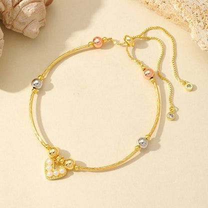 Casual Elegant Commute Moon Heart Shape Butterfly Copper Imitation Pearl Zircon 18K Gold Plated Inlay Bracelets