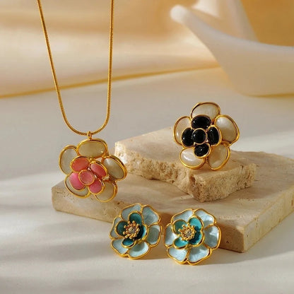 Mid-Ancient Ornament 18K Gold Diamond Oil-Spot Glaze Flowers Earrings Style Niche Design Earrings