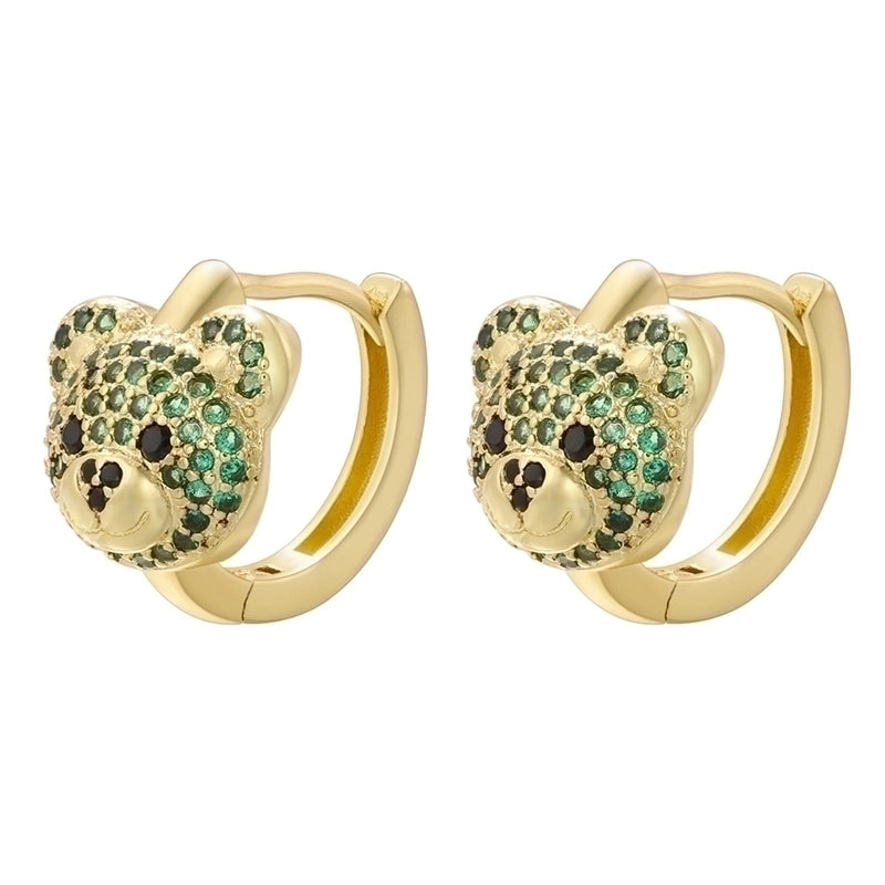 2 Pieces Elegant Shiny Bear Plating Inlay Copper Zircon 18k Gold Plated Earrings