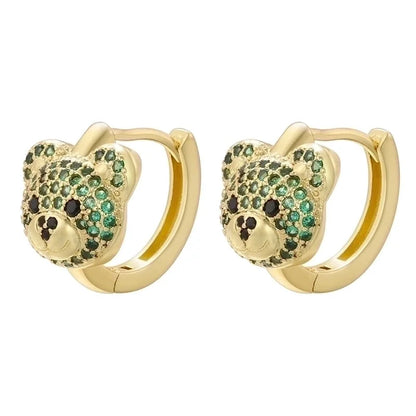 2 Pieces Elegant Shiny Bear Plating Inlay Copper Zircon 18k Gold Plated Earrings