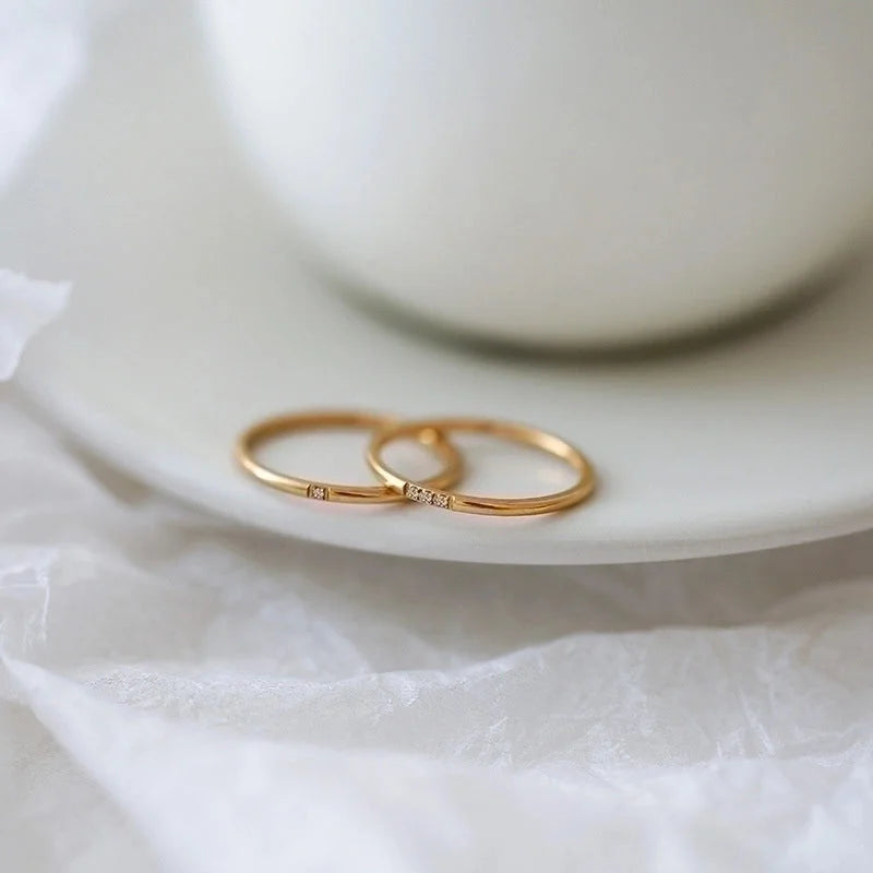 Minimalist Circle Titanium Steel Plating Rhinestones Rings