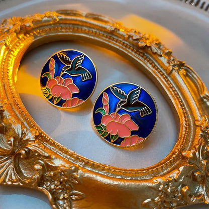 Medieval Flower Flower Metal Oil Dripping Stud Earrings