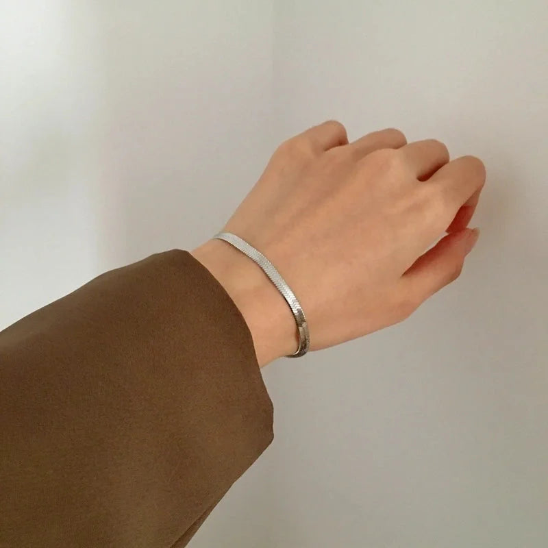 Vintage Style Classic Style Geometric 304 Stainless Steel Flat Snake Chain Bracelets In Bulk