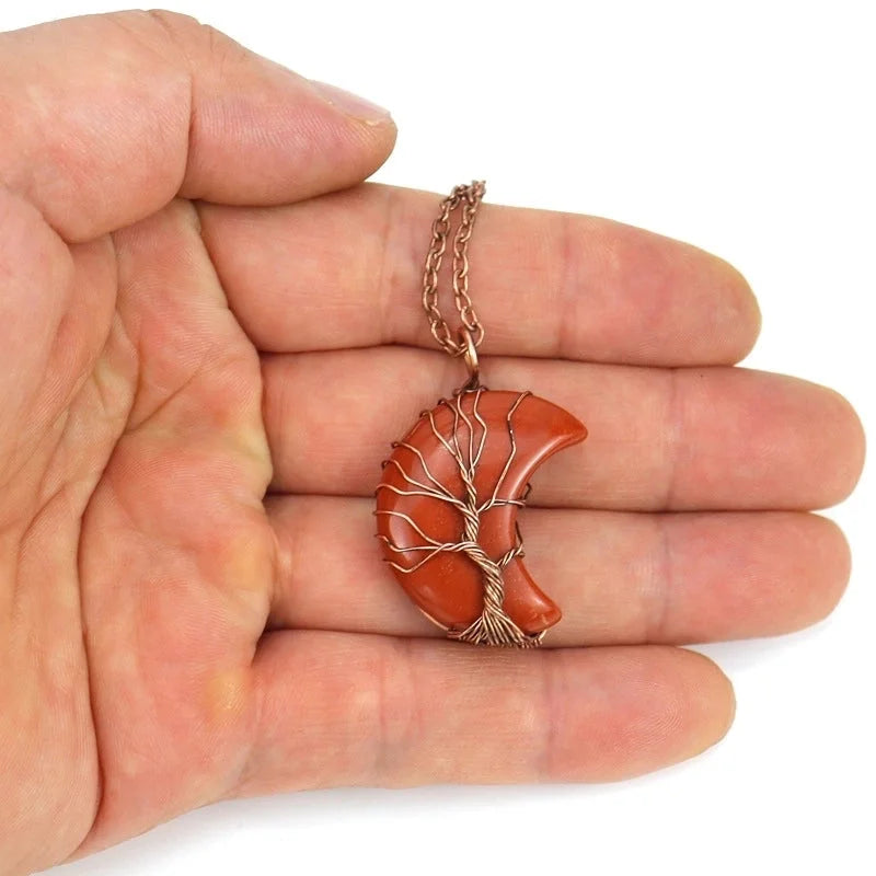Minimalist Moon Tree Natural Stone Copper Pendant Necklace In Bulk