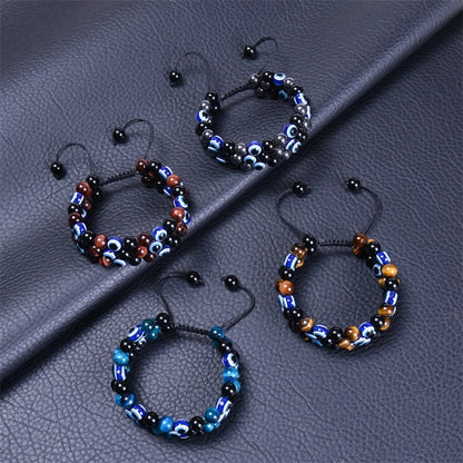 Fashion Bracelet Natural Blue Tiger Eye Handmade Woven Evil Eye Bracelet Men's Three-layer Bracelet