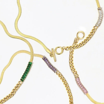 Retro Square 304 Stainless Steel Zircon 16K Gold Plated White Gold Plated Gold Plated Inlay Stainless Steel Necklaces