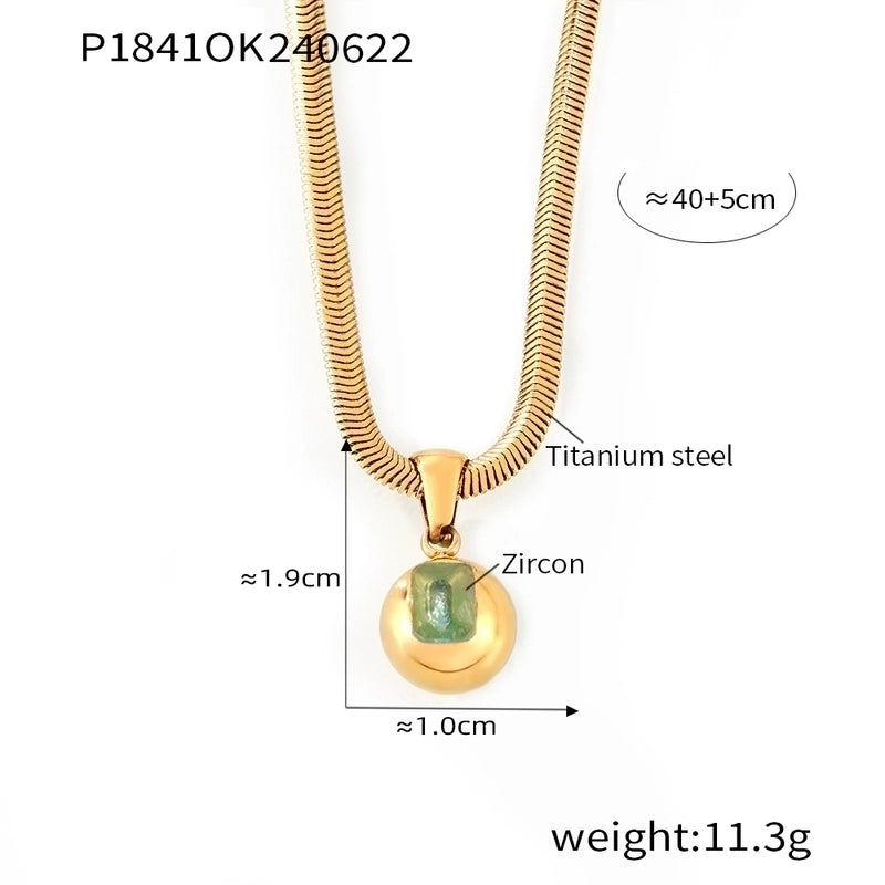 Elegant Minimalist Round 304 Stainless Steel Zircon 18K Gold Plated Inlay Pendant Necklace