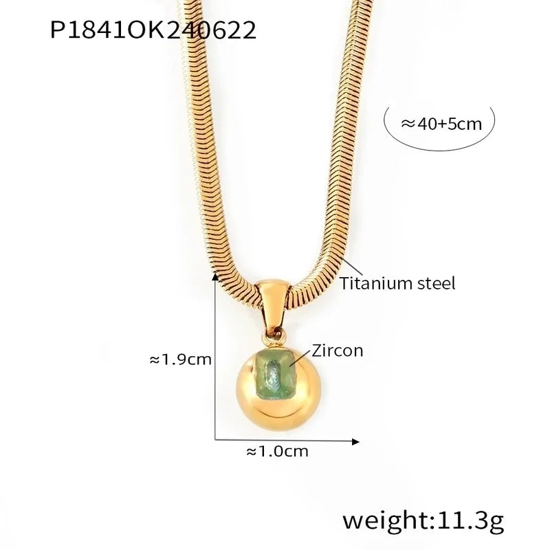 Elegant Minimalist Round 304 Stainless Steel Zircon 18K Gold Plated Inlay Pendant Necklace