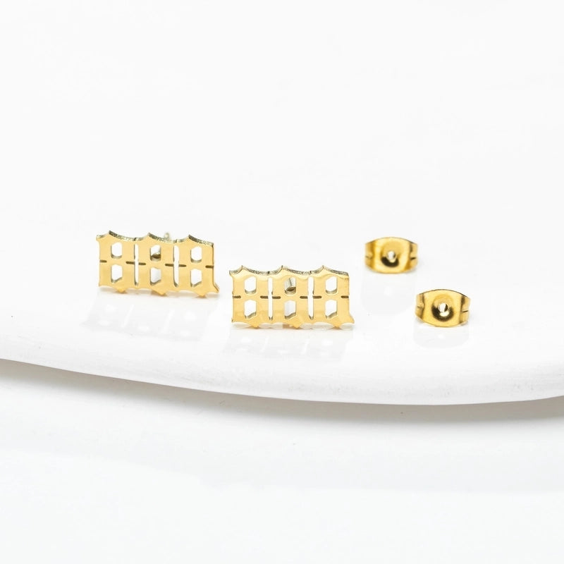 1 Pair Minimalist Number Plating Hollow Out 304 Stainless Steel 18K Gold Plated Ear Studs