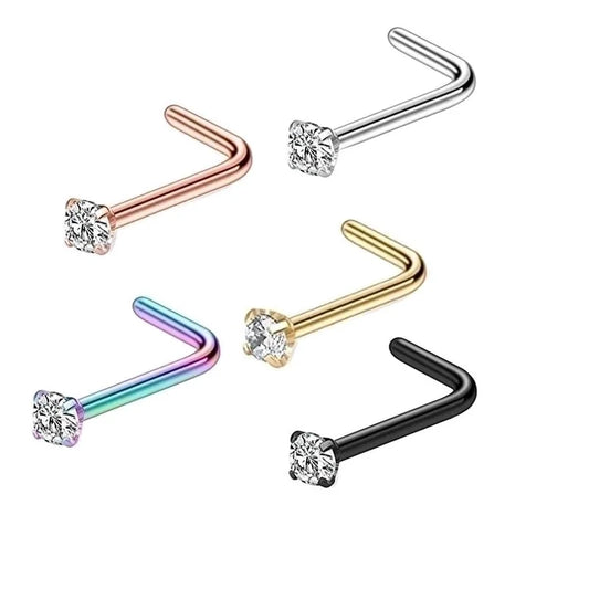 Minimalist Solid Color Stainless Steel Inlay Zircon Nose Studs 1 Piece