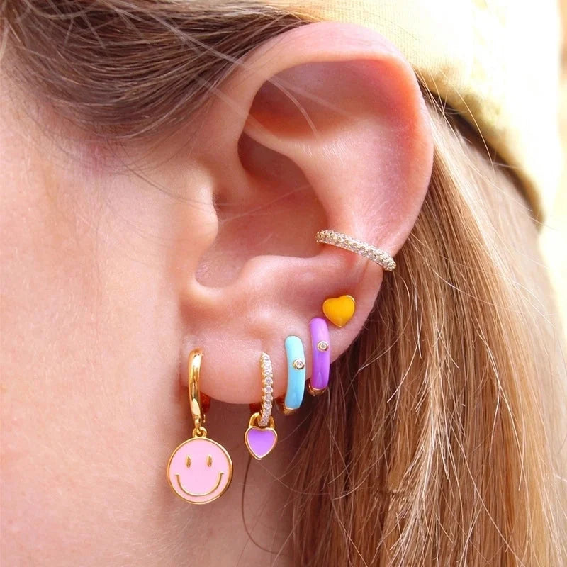 1 Pair Modern Style Classic Style Heart Shape Smile Face Copper Drop Earrings Ear Cuffs Earrings