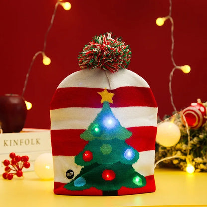 Christmas Decoration Knitted Christmas Hat LED Light Cap Adult And Children Cartoon Glowing Christmas Hat Christmas Hat For The Elderly